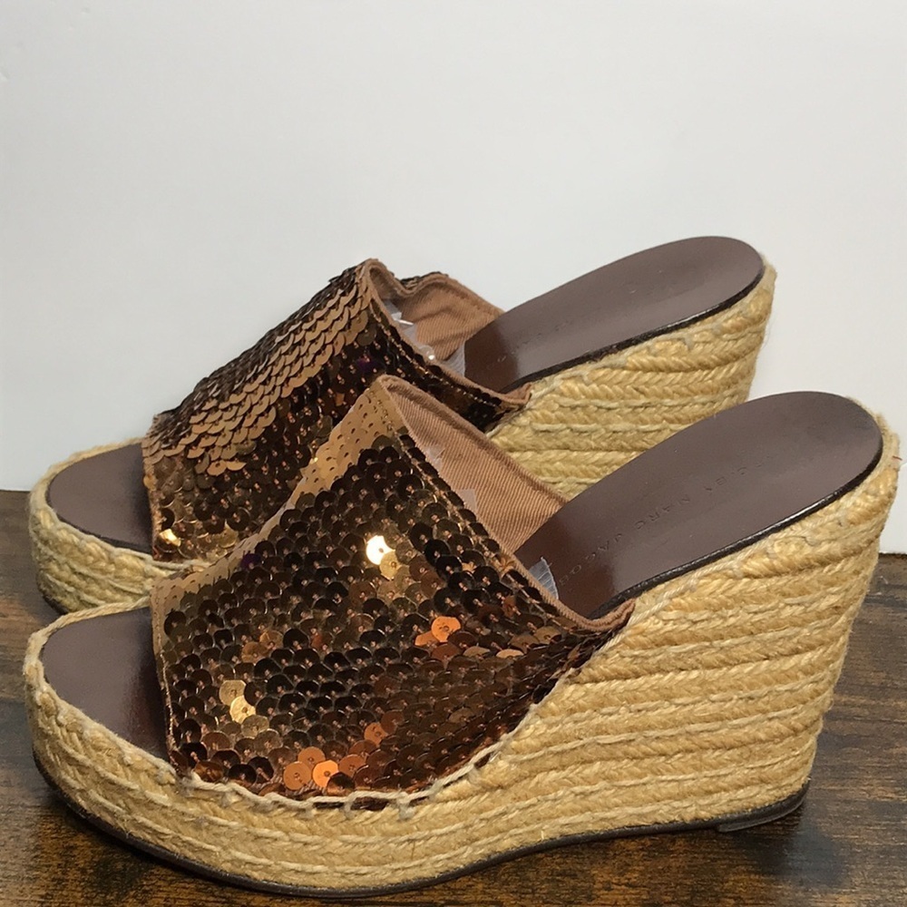 Marc by Marc Jacobs Bronze Sequence Platform Wedge Slip On Sandals 37 /6.5-7 Y2K - Picture 5 of 14